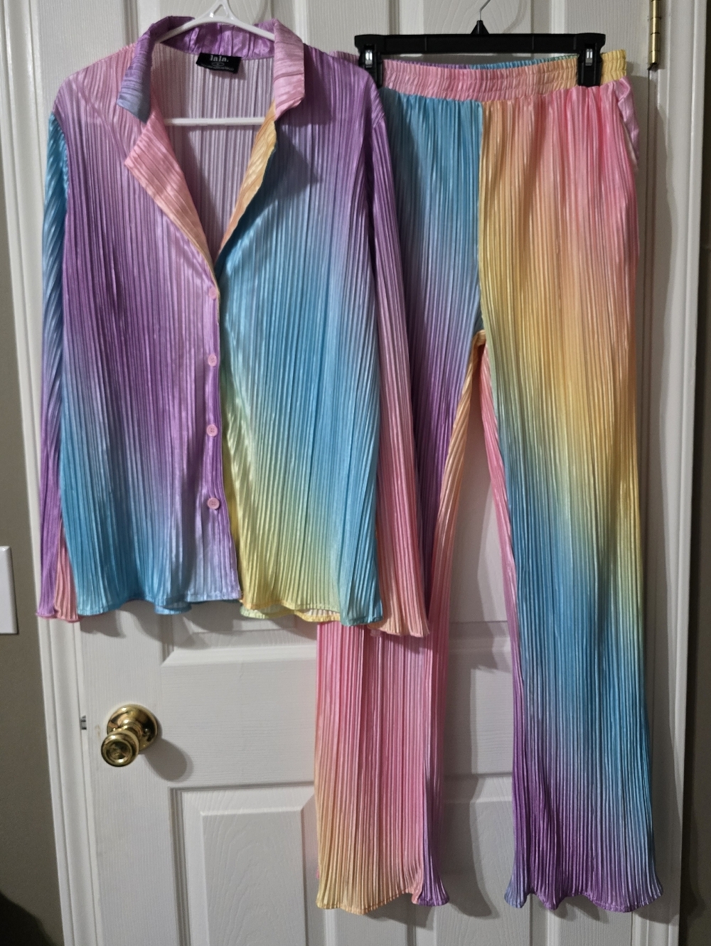 Dressed in LALA | Rainbow Daydream Matching Plissé Set, Baggy Fit, EUC! - Picture 2 of 16